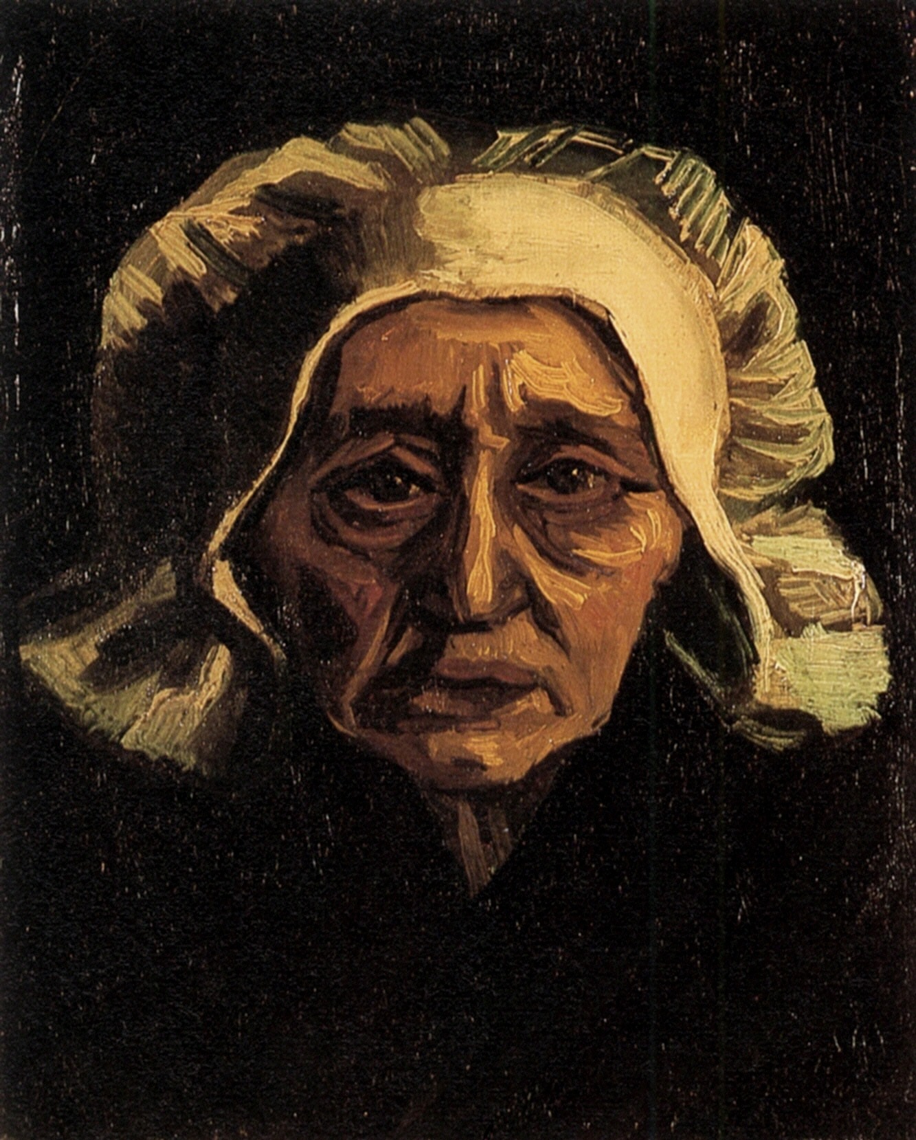《戴白色帽子的老农妇》美术画作介绍